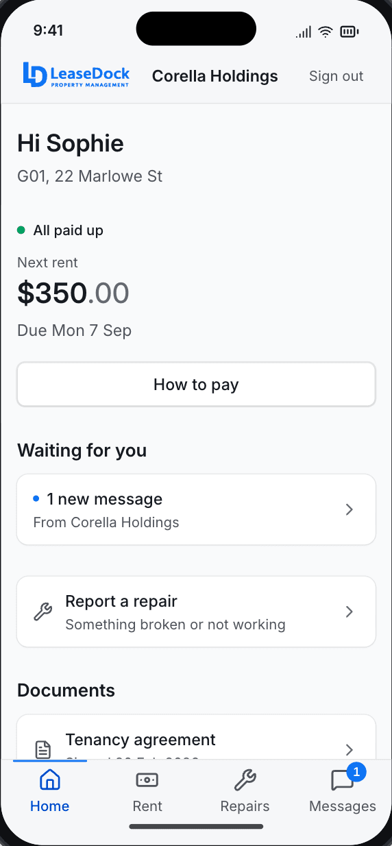 The renter portal: Home
