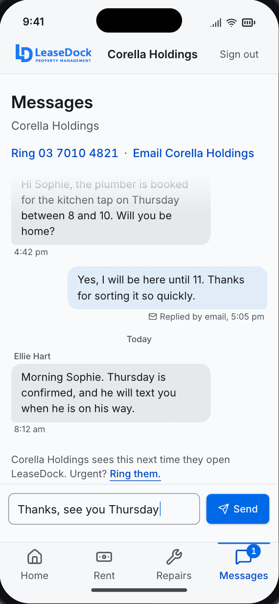 The renter portal: Messages